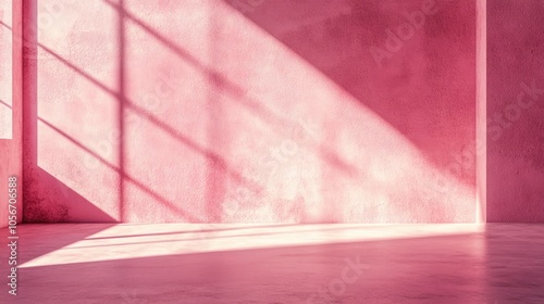 Stunning background image featuring an empty space in pink hues showcasing intriguing light and shadow patterns on the wall and floor ideal for design or creative projects