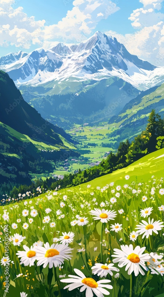 Fototapeta premium Alpine Meadow with Daisies