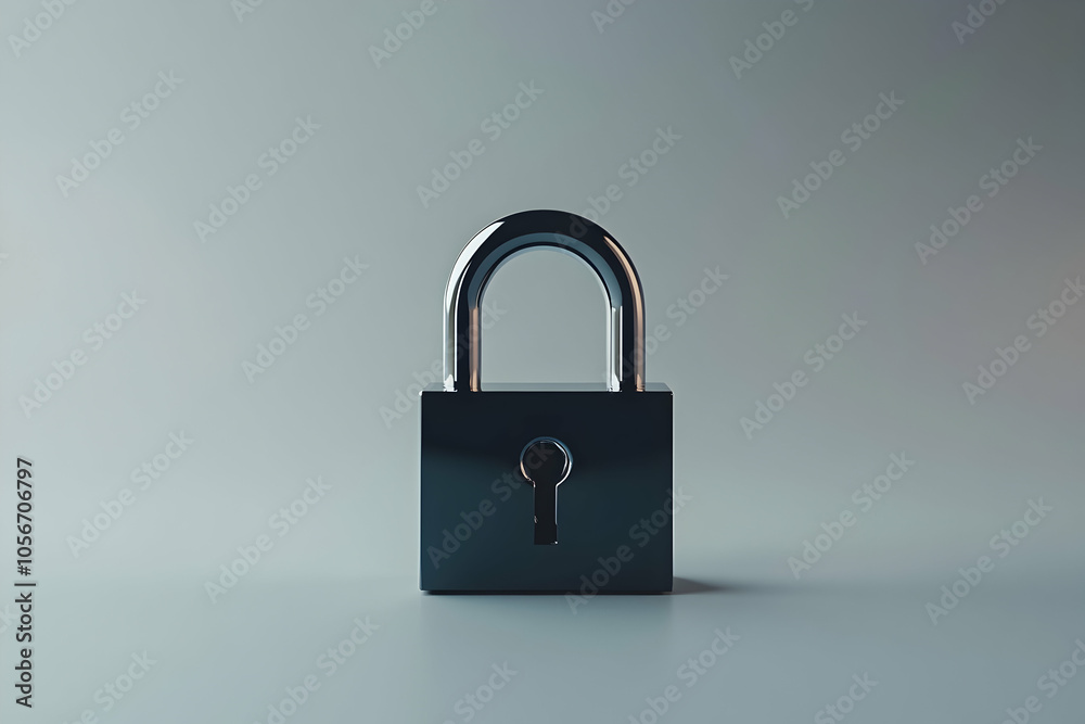 Minimalist Close-Up of a Black Metal Padlock Against a Clean Background, Representing Security and Privacy. Generative AI Minimalist Close-Up of a Black Metal Padlock Against a Clean Background, Representing Security and Privacy. Generative AI