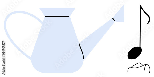 Watering can, eighth note, and shoe creatively positioned together. Ideal for gardening, music, lifestyle, education, branding, advertising, and home decor Line metaphor