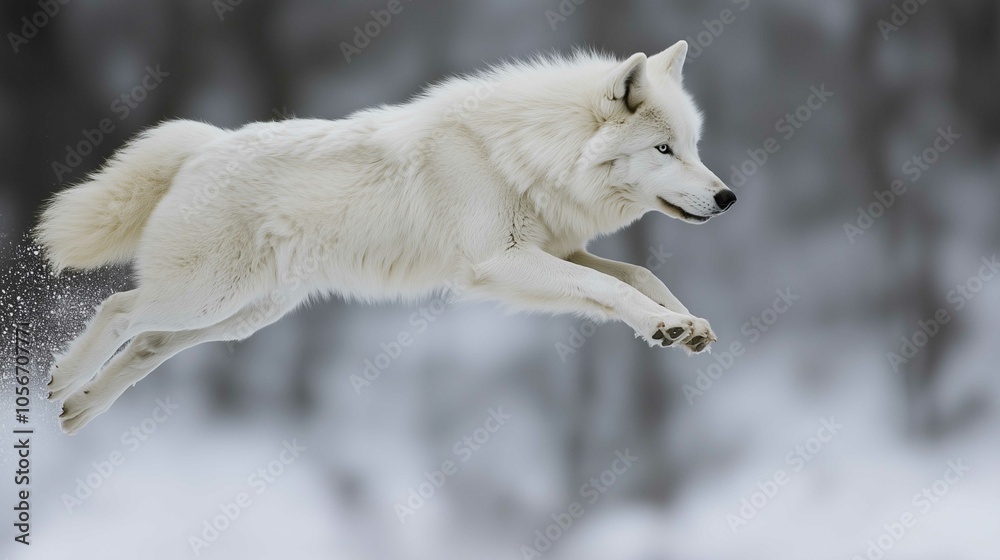 Fototapeta premium White wolf jumping profil 