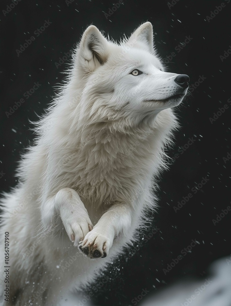 Fototapeta premium White wolf jumping profil 