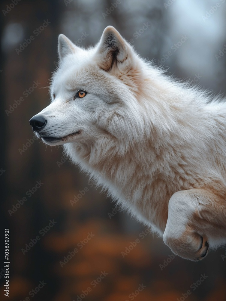 Obraz premium White wolf jumping profil 