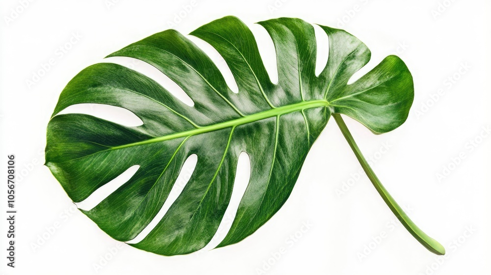 Obraz premium Vivid green monstera leaf isolated on a white background