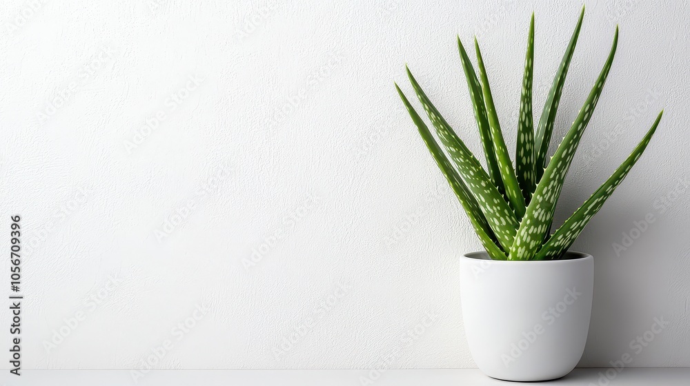 A vibrant aloe vera plant in a simple white pot against a clean, white background, perfect for home decor and wellness themes. A vibrant aloe vera plant in a simple white pot against a clean, white background, perfect for home decor and wellness themes.