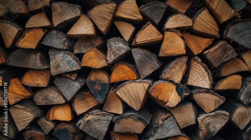 Background featuring a stacked arrangement of dry chopped firewood logs photo