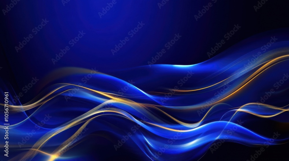 Flowing Golden Lines on Dark Blue Background Flowing Golden Lines on Dark Blue Background