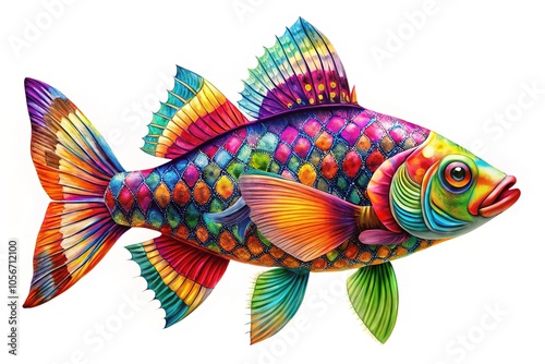 Double Exposure Fish Art - Colorful Illustration with Intricate Patterns