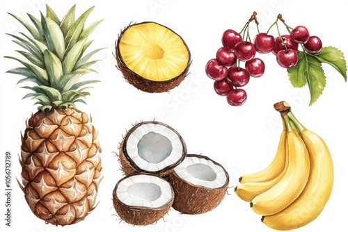 Watercolor Tropical Fruits