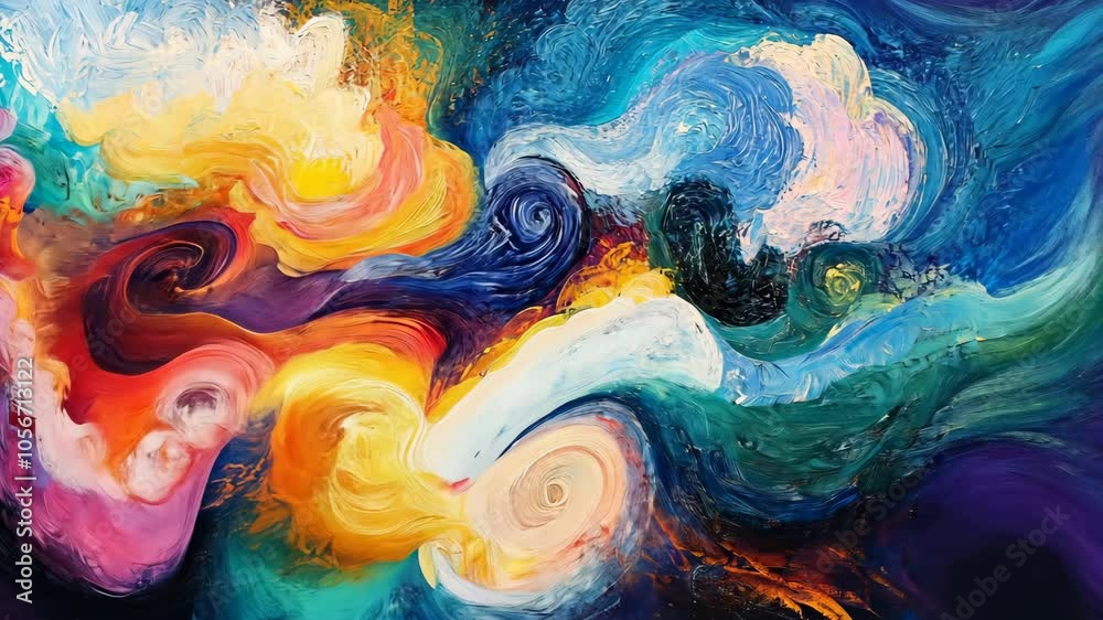 A close-up of an abstract oil painting with vibrant colors, swirling and blending in an expressive way A close-up of an abstract oil painting with vibrant colors, swirling and blending in an expressive way