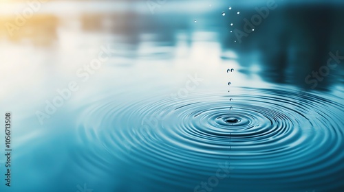 A serene image of water droplets creating ripples in a calm blue surface, capturing tranquility and the beauty of nature.