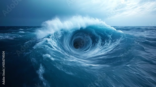 A mesmerizing ocean wave swirling into a vortex, capturing the dynamic beauty and power of nature's elements. photo