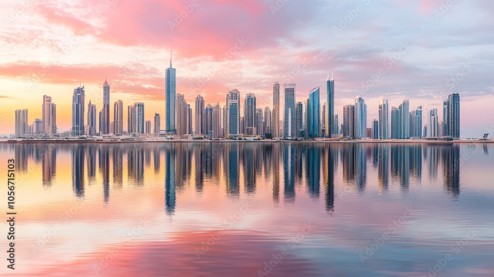 Stunning cityscape reflected in tranquil waters at sunset a breathtaking urban landscape experience Stunning cityscape reflected in tranquil waters at sunset a breathtaking urban landscape experience