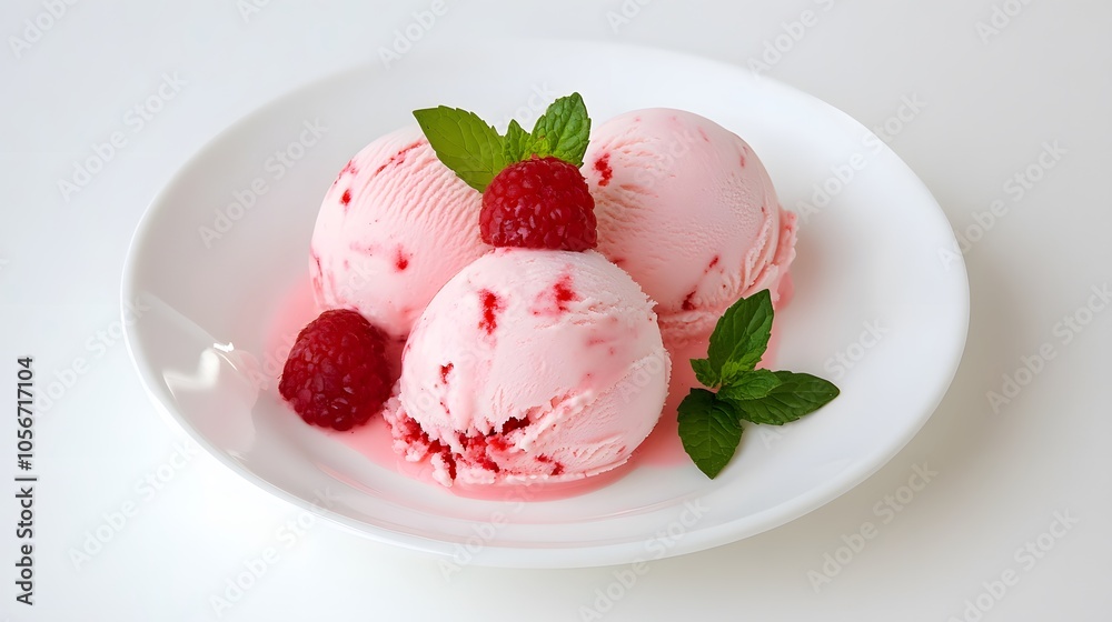 Delicious raspberry ice cream delight on plate Delicious raspberry ice cream delight on plate