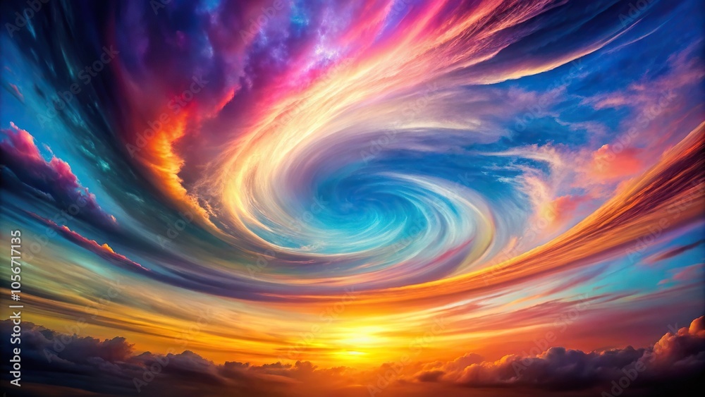 Obraz premium Swirling vortex of iridescent colors dancing across a gradient sky, abstract, vortex, gradient, trippy, art
