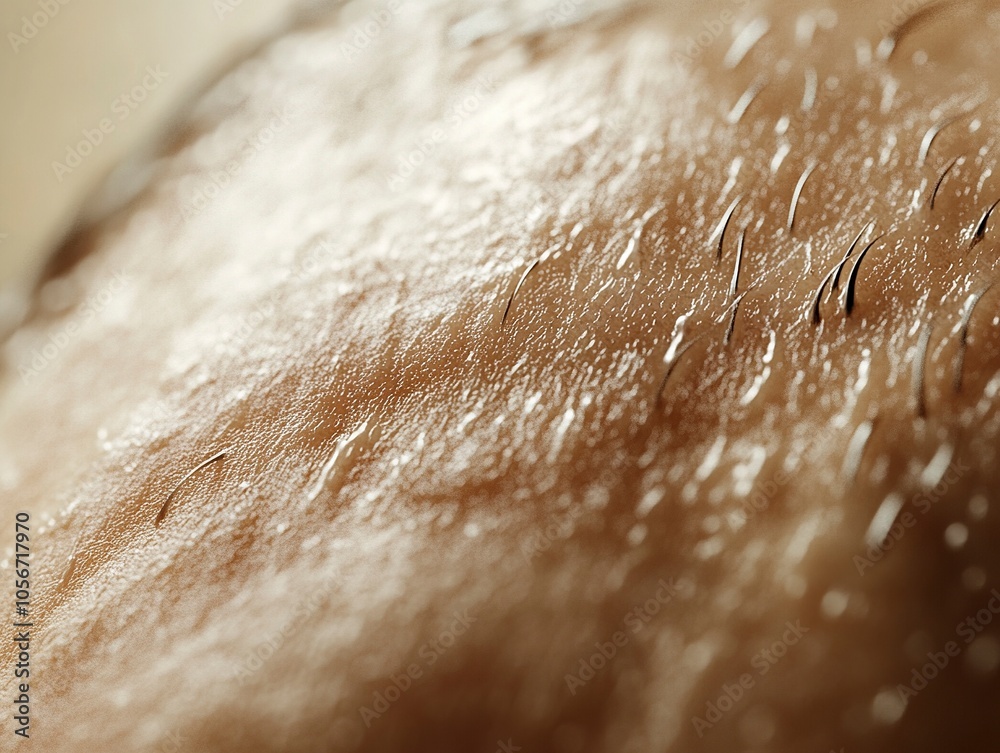 A close-up photo of the skin on the crown of the head, focusing on the scalp. The image highlights the texture, natural pores, and subtle hair growth. generative ai