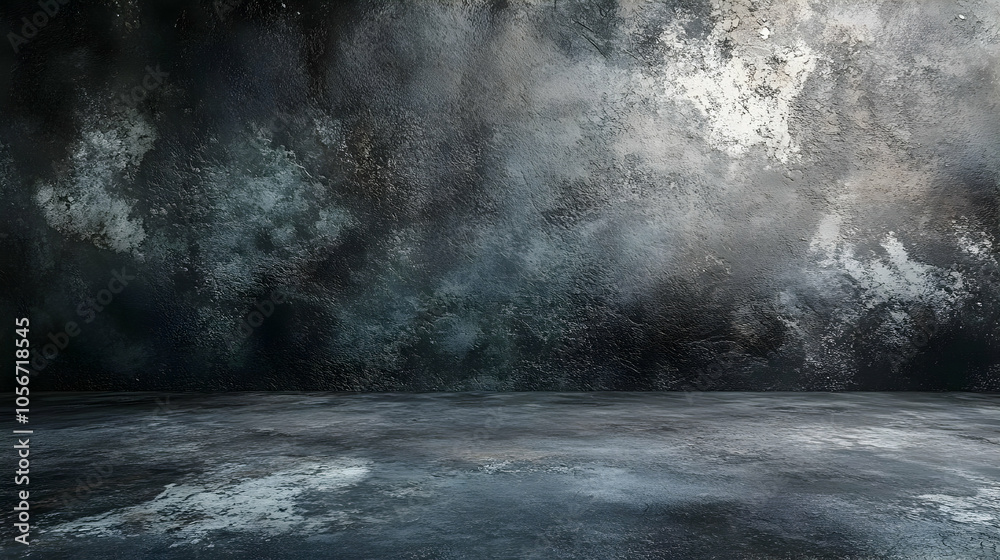 Dark Grunge Concrete Wall Background with Floor