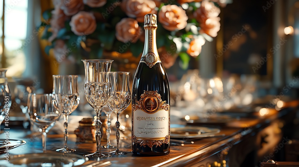 Refined images of crystal glass with luxury wine bottle settings Refined images of crystal glass with luxury wine bottle settings