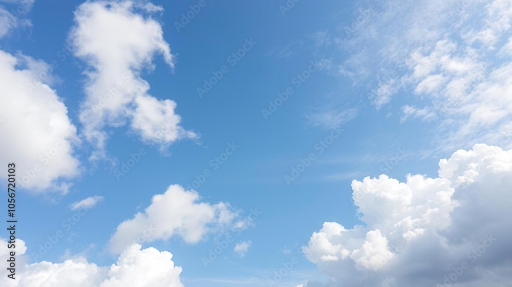 Naklejka premium White fluffy cloud floating peacefully in a clear blue sky, atmosphere, floating, serene