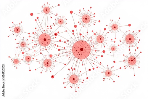 Abstract s depict interconnected cells symbolizing the spread of infection on a white background. photo