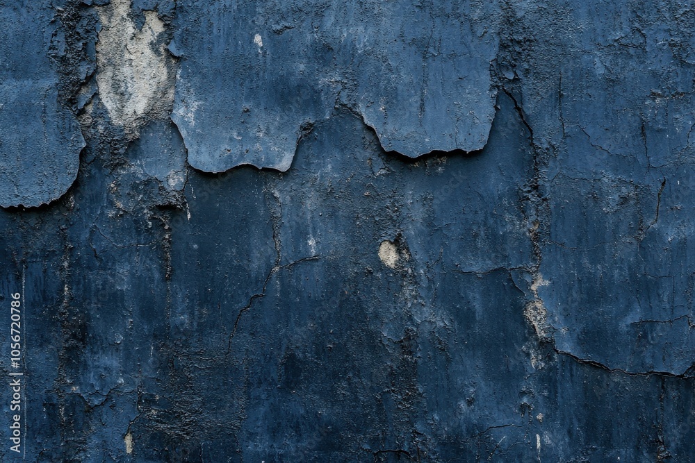Obraz premium Rich navy blue textured background ideal for artistic endeavors. Old concrete surface. Aged wall displaying evident cracks. Close-up perspective. Worn, broken, impaired, deteriorating, decay