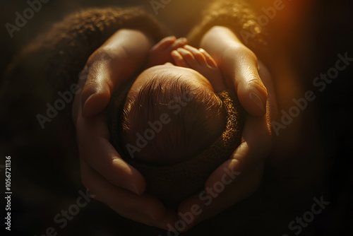 Nurturing Embrace: A Close-Up of Hands Cradling a Newborn Baby Symbolizing the Sanctity of Human Life photo