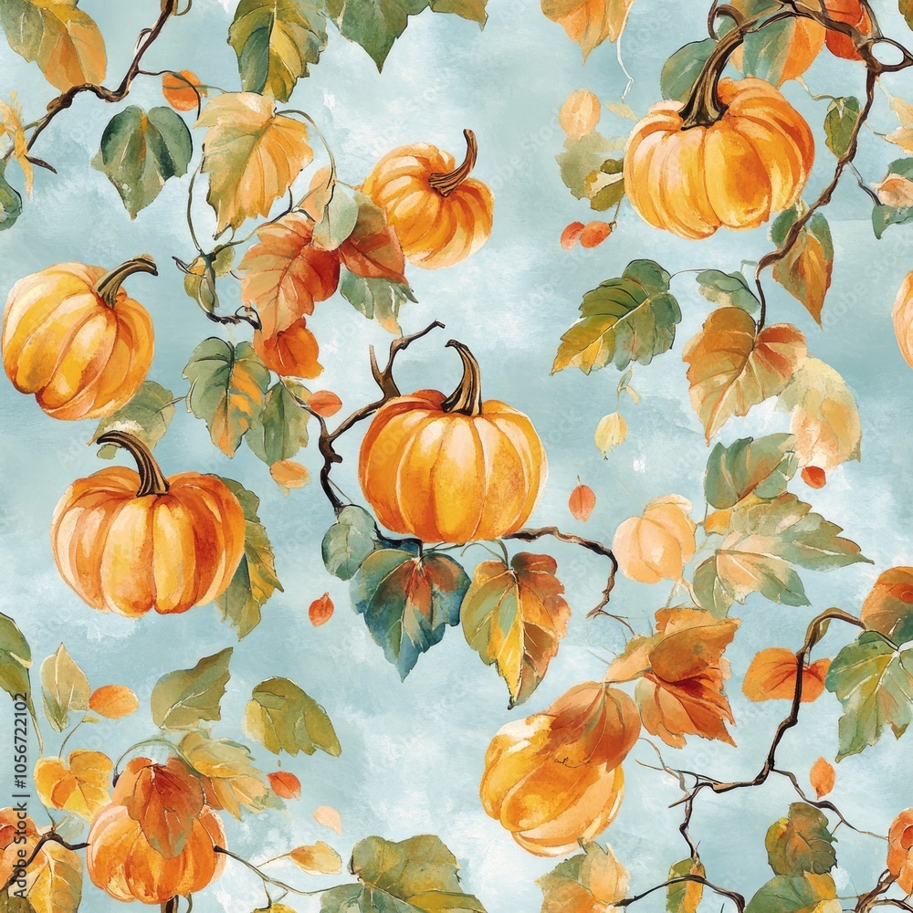 Autumn Pumpkins and Leaves Pattern Autumn Pumpkins and Leaves Pattern