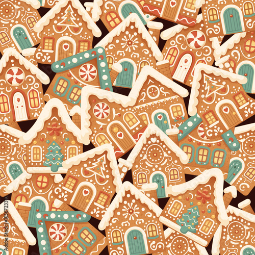 Merry Christmas seamless pattern with gingerbreads