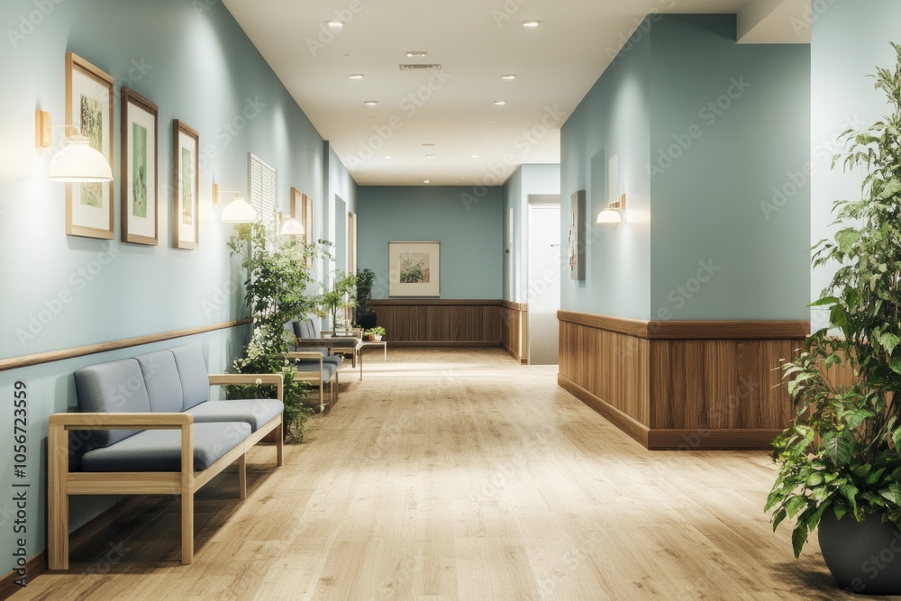 Fototapeta premium Serene Hospital Corridor Interior