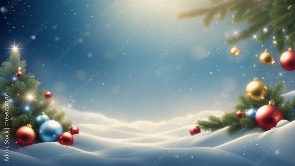 Fototapeta premium A christmas background with snow, blue sky and copy space for text