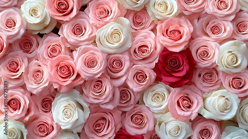 A seamless wallpaper featuring a beautiful bouquet of delicate roses in various shades of pink, red, and white