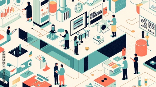 design depicting medical professionals analyzing test results in a sleek, contemporary setting.