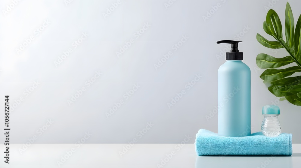 Refreshing skincare essentials on a soft towel Refreshing skincare essentials on a soft towel
