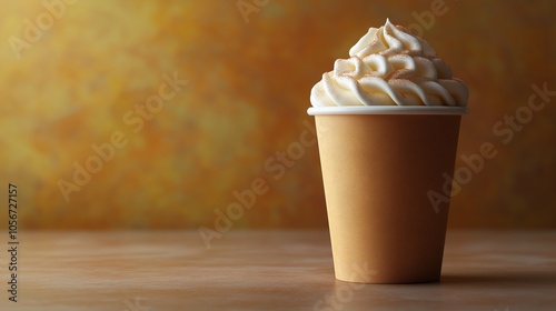 Fototapeta Naklejka Na Ścianę i Meble -  Cup of pumpkin spice latte with whipped cream 