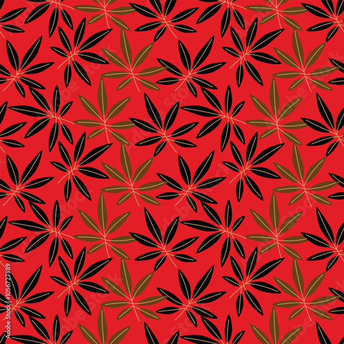  Japanese Wild Leaf Vector Seamless Pattern