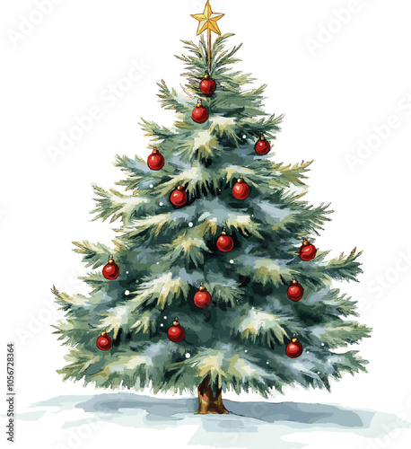 Christmas tree watercolor design vector illustration on white