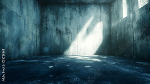 Dark Concrete Room with Light Streaks - 3D Illustration