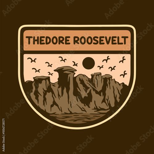 THEDORE ROOSEVELT NATIONAL PARK BADGE LOGO DESIGN VECTOR ILLUSTRATION