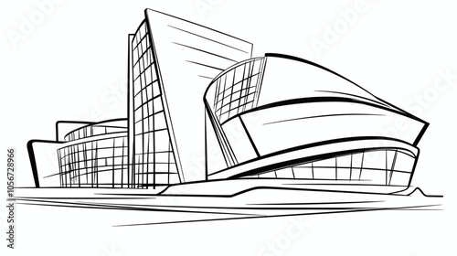 Abstract modern urban building out-line black and white drawing of imaginary architecture building construction perspective design concept sketch