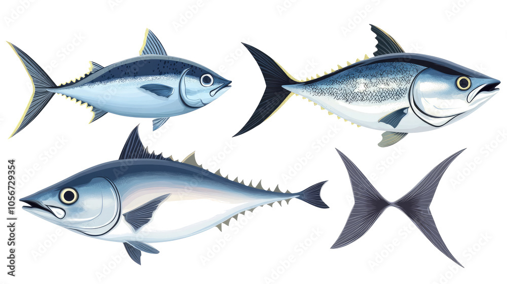 Fototapeta premium Set of Tuna Fishes Isolated on a Transparent Background Generative AI
