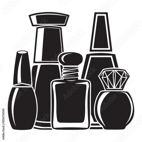 Vector illustration showcasing a set of cosmetic bottles and perfume bottles, a stylish collection of fragrance and beauty containers