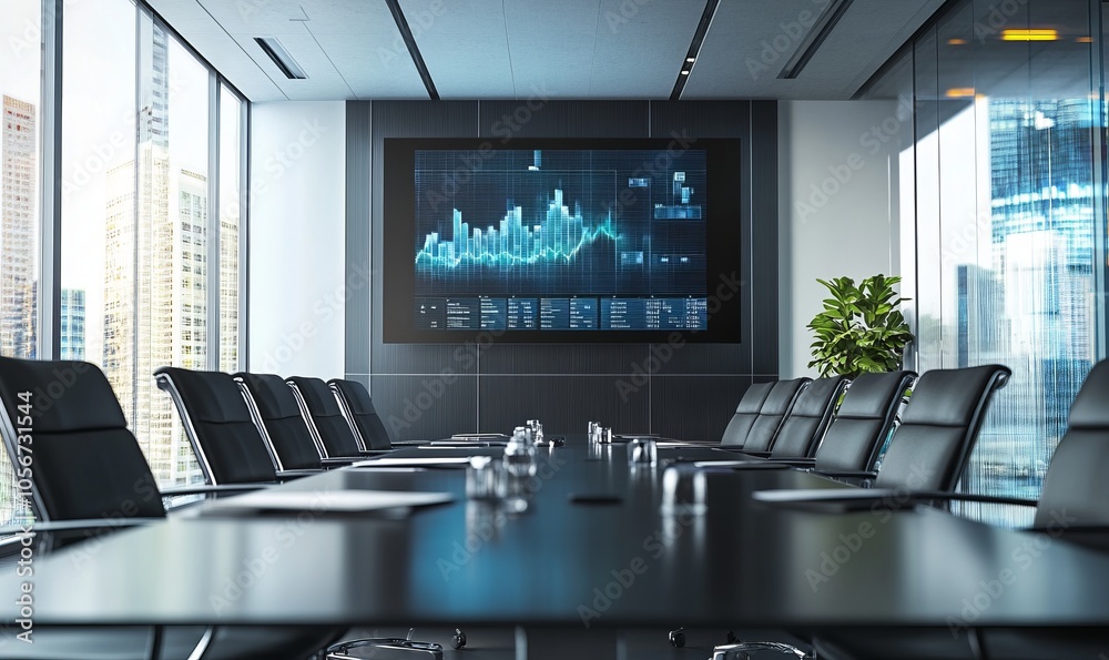 Professional microphone in front of a large screen in a modern conference room setting Professional microphone in front of a large screen in a modern conference room setting