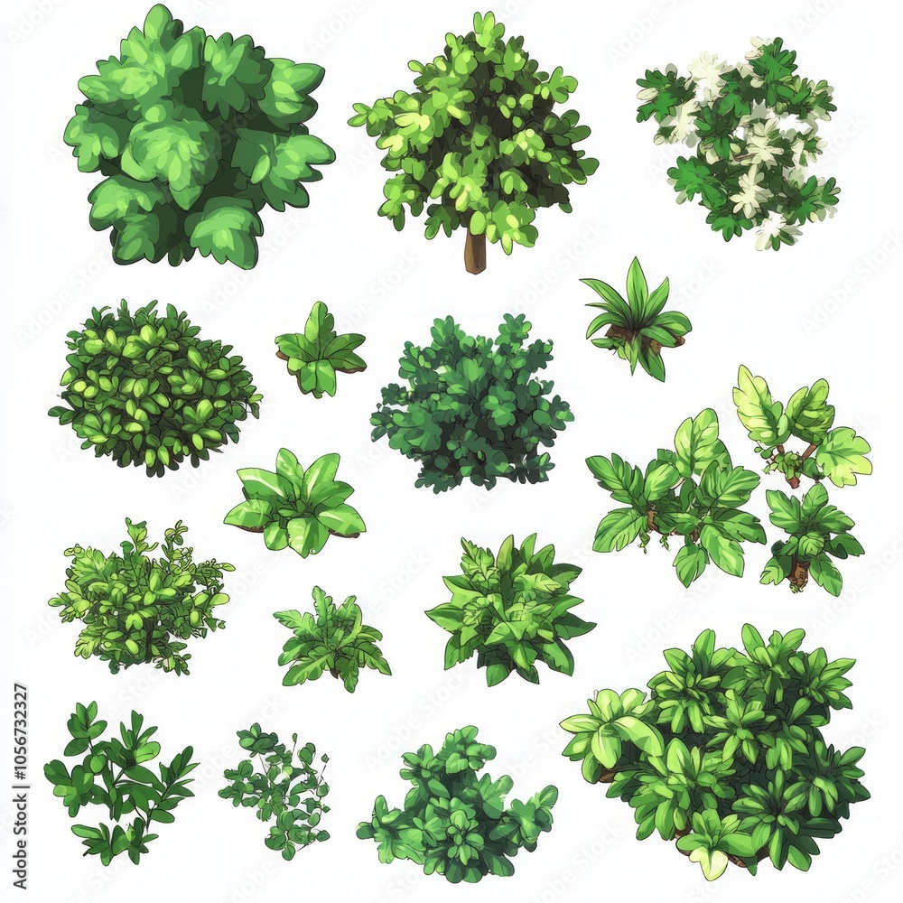 Fototapeta premium Top View Plant Illustrations