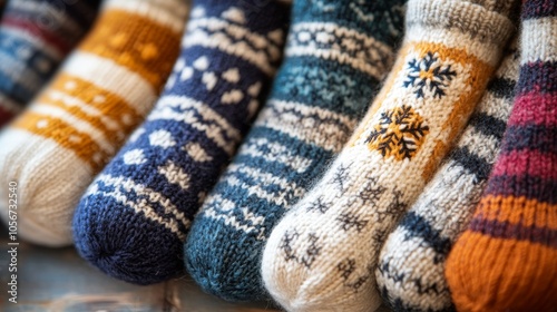 Colorful Knitted Socks with Intricate Patterns