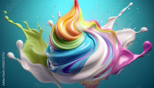 Wallpaper Mural Vibrant abstract 3d ice cream rainbow colors flowing over drops background Torontodigital.ca