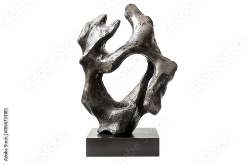 Abstract metal sculpture with organic shapes, isolated on transparent or white background