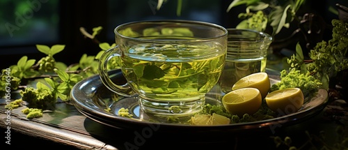 Refreshing Green Tea with Lemon and Fresh Mint Leaves