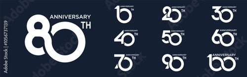 collection anniversary 10 to 100 year logo designs. abstract number for celebration event, wedding, greeting card, and invitation, vector illustration