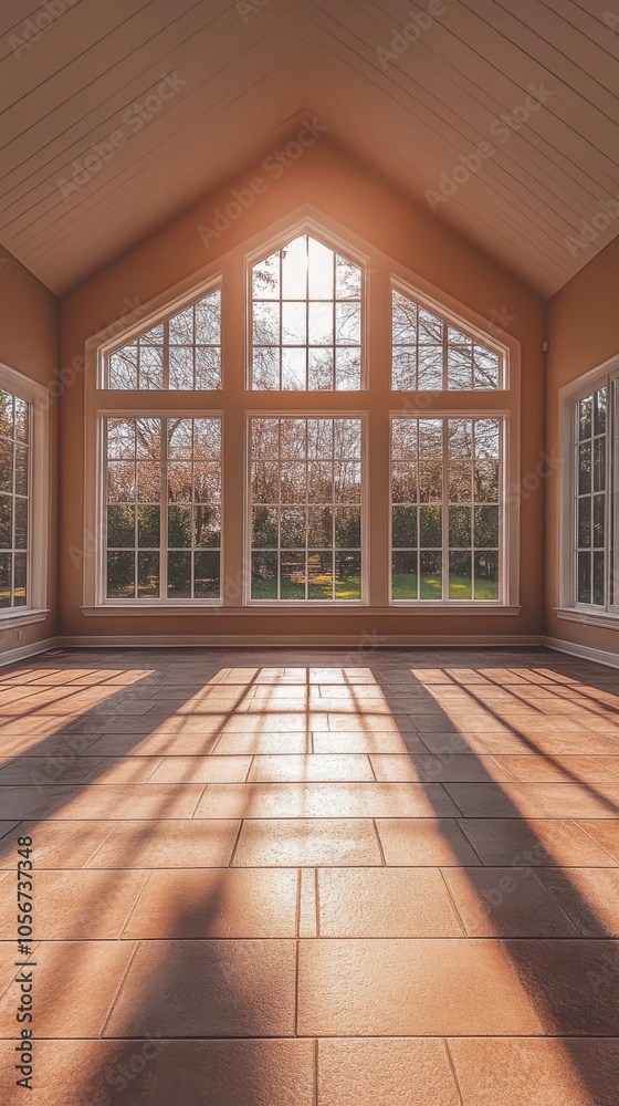 A bright and spacious sunroom with large windows, allowing natural light to flood the space and offering a beautiful view of the garden. A bright and spacious sunroom with large windows, allowing natural light to flood the space and offering a beautiful view of the garden.
