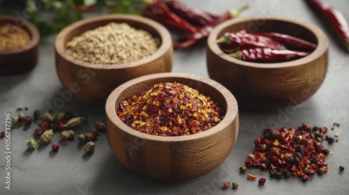 Fresh Spices in Wooden Bowls for Culinary Use